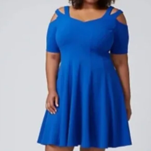 Lane Bryant Dresses & Skirts - Lane Bryant Strappy Cold Shoulder‎ Fit & Flare Dress Blue Size 20